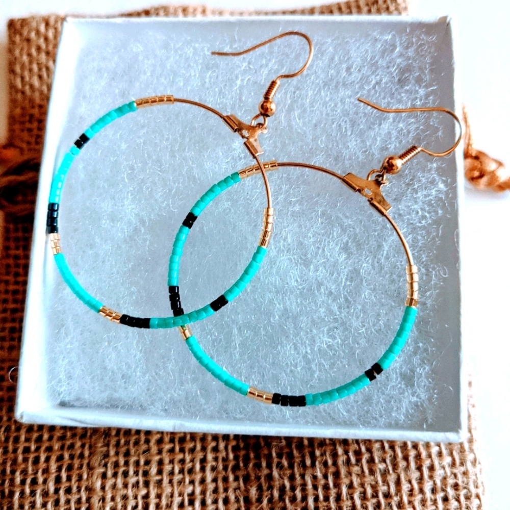 Handmade beaded hoop earrings, earrings, hoops